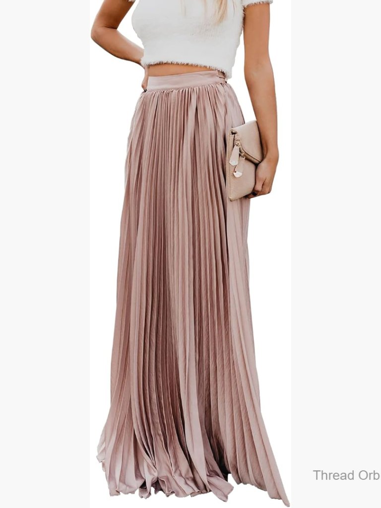 High Waisted Pleated Maxi Skirt Elegant Chiffon Long Skirt Women's